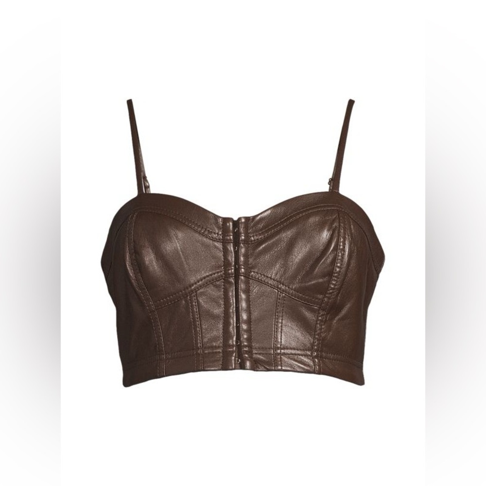 JOHNATHAN SIMKHAI Korina Faux Leather Corset Crop Top